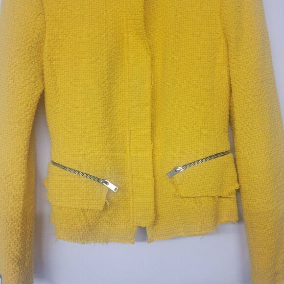 Zara Size 5 Womens  Cotton  Linen Blend Bohemian Jacket Yellow Tweed 20" Length - Picture 4 of 8